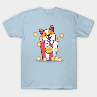 Cute Corgi Dog With Popcorn T-Shirt